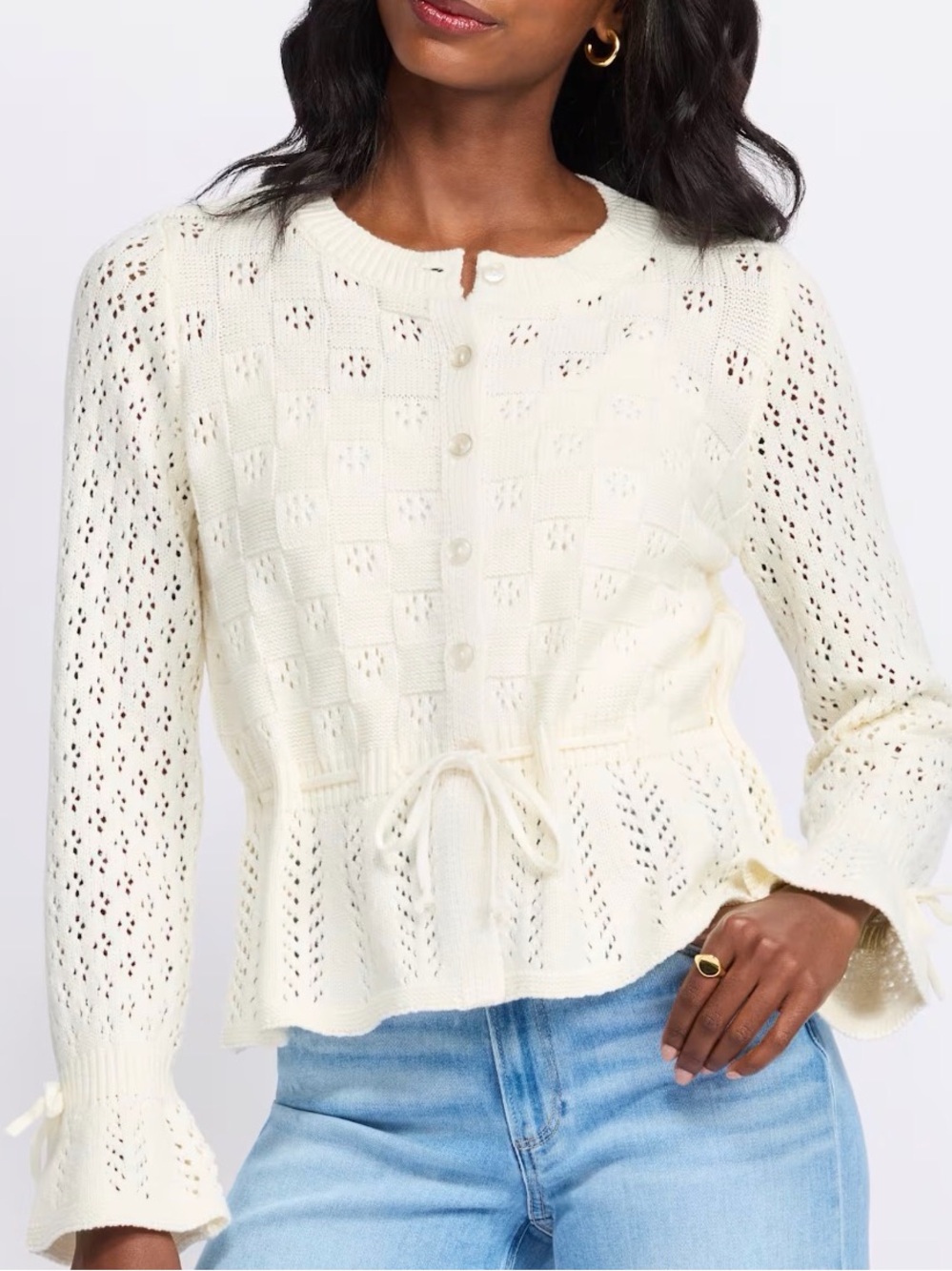 Market & Spruce Crewneck Cardigan Off White Medium